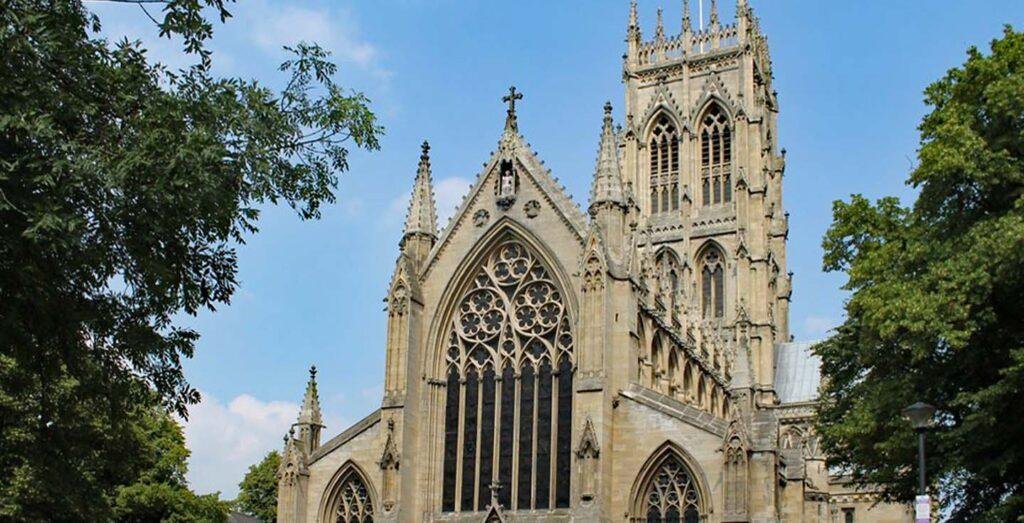 Doncaster Venues Exterior view of Doncaster Minster with gothic architectural details entertainment venue